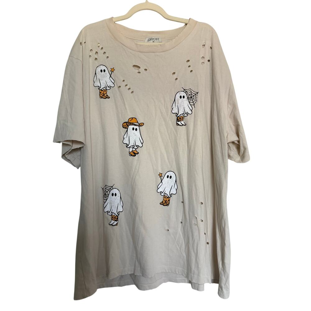 The Post M/L Oversized Halloween Ghost Cowboy Tee Distressed Western Texas